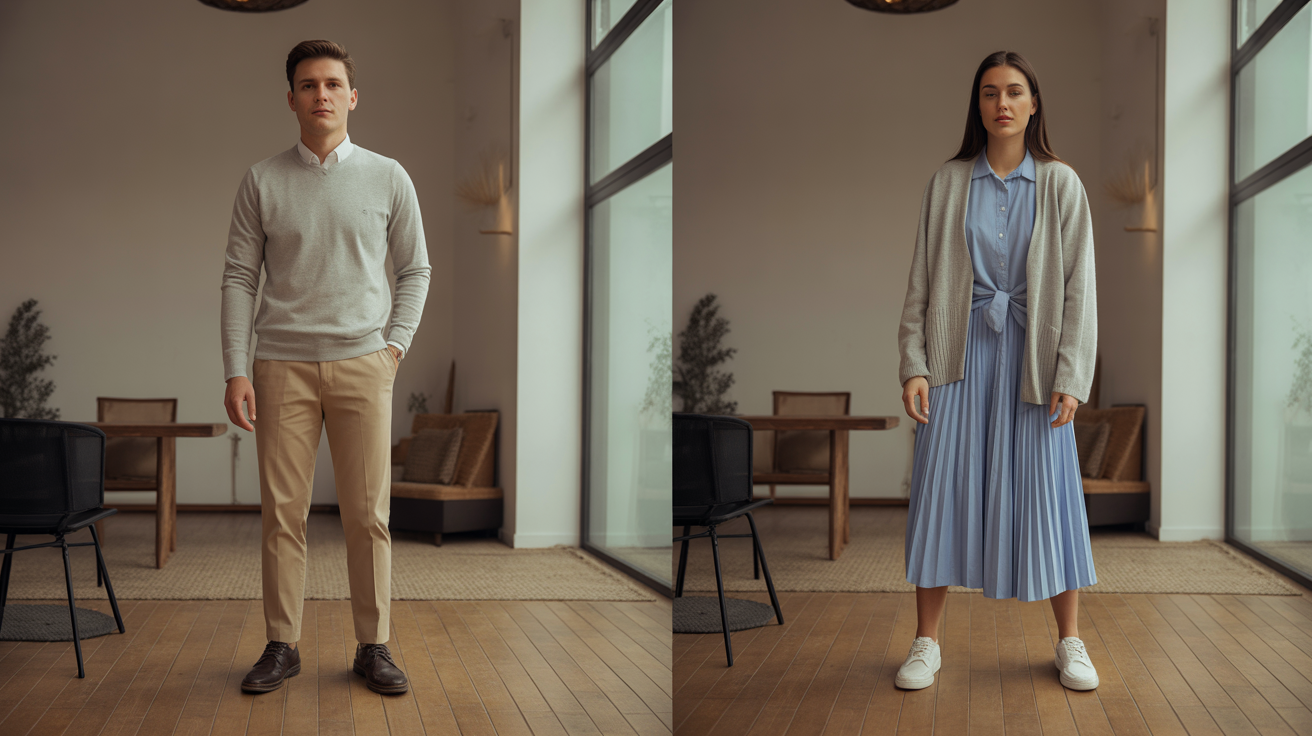 Comparaison tenues homme et femme pour s'habiller par 15 degrés