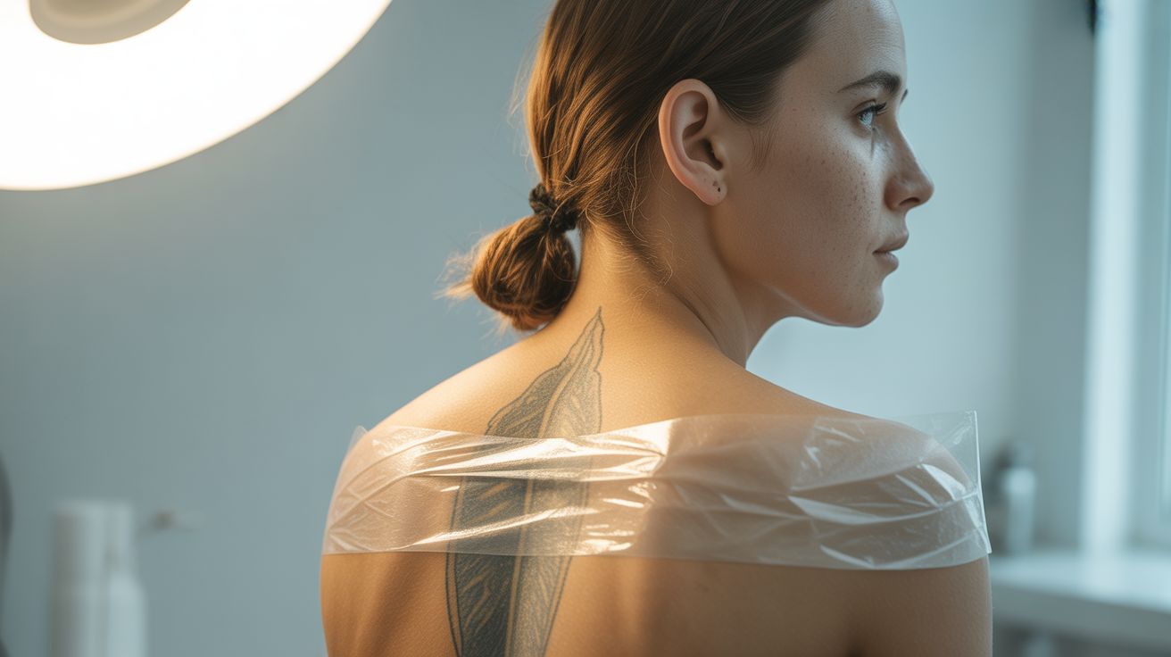 Processus de cicatrisation d'un tatouage dans le dos avec soins post-tatouage