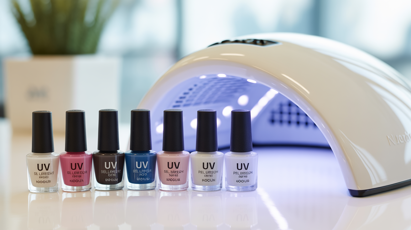 Équipement professionnel pour vernis semi-permanent avec lampe UV dans un salon bien ventilé