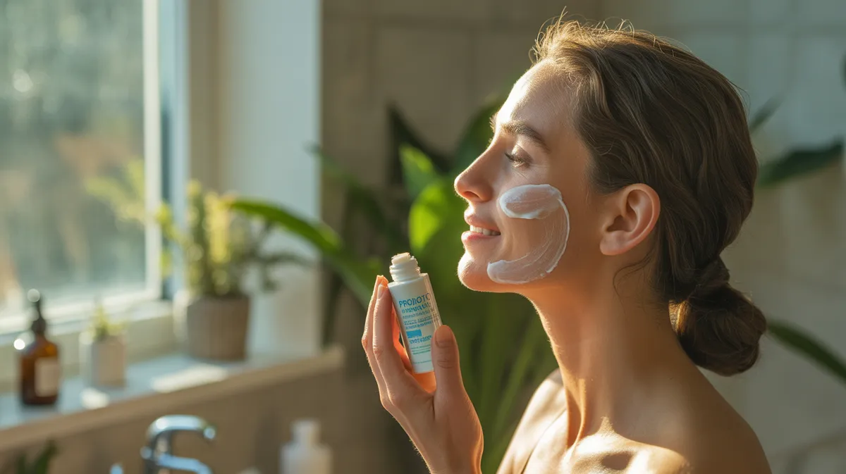 Application de cosmétiques probiotiques dans une routine de soins du visage quotidienne