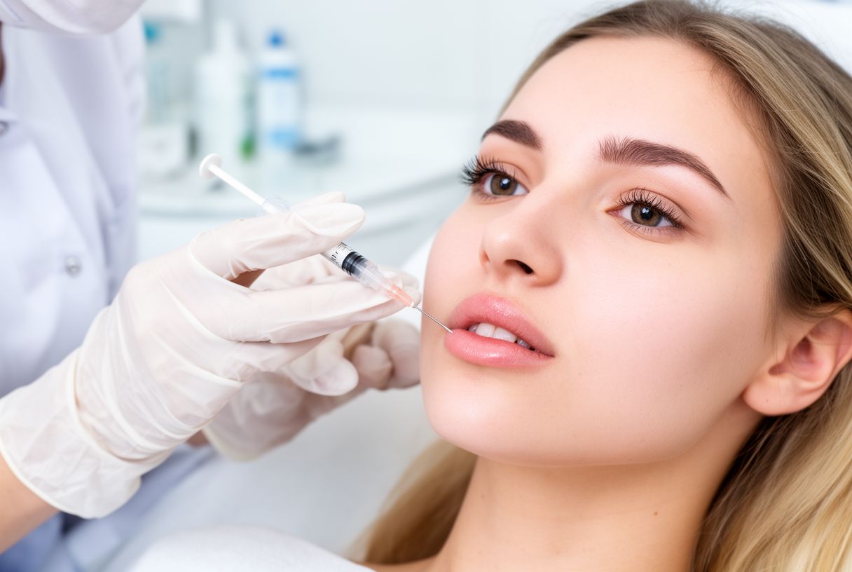 Schéma illustrant le placement vertical des injections russian lips comparé à l'injection horizontale classique