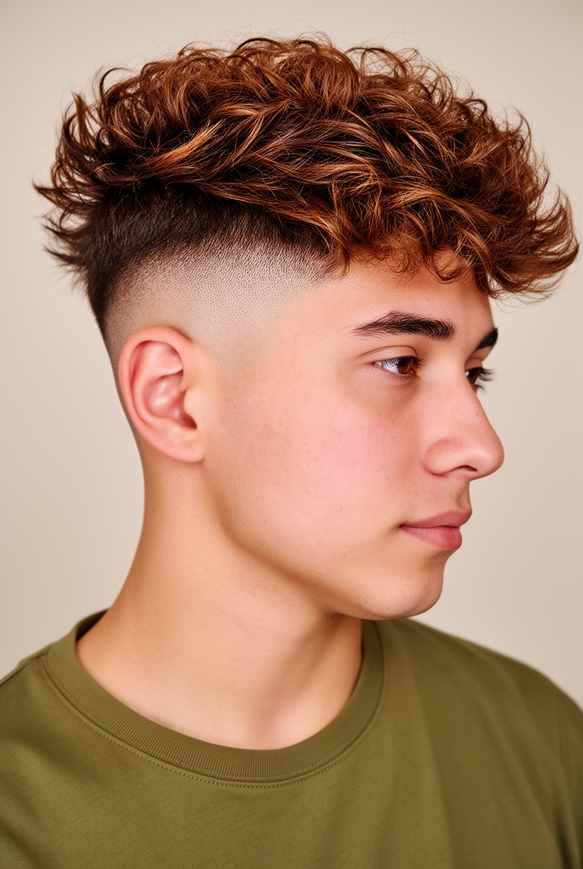 Homme avec un burst fade et un dessus soufflé en blowout