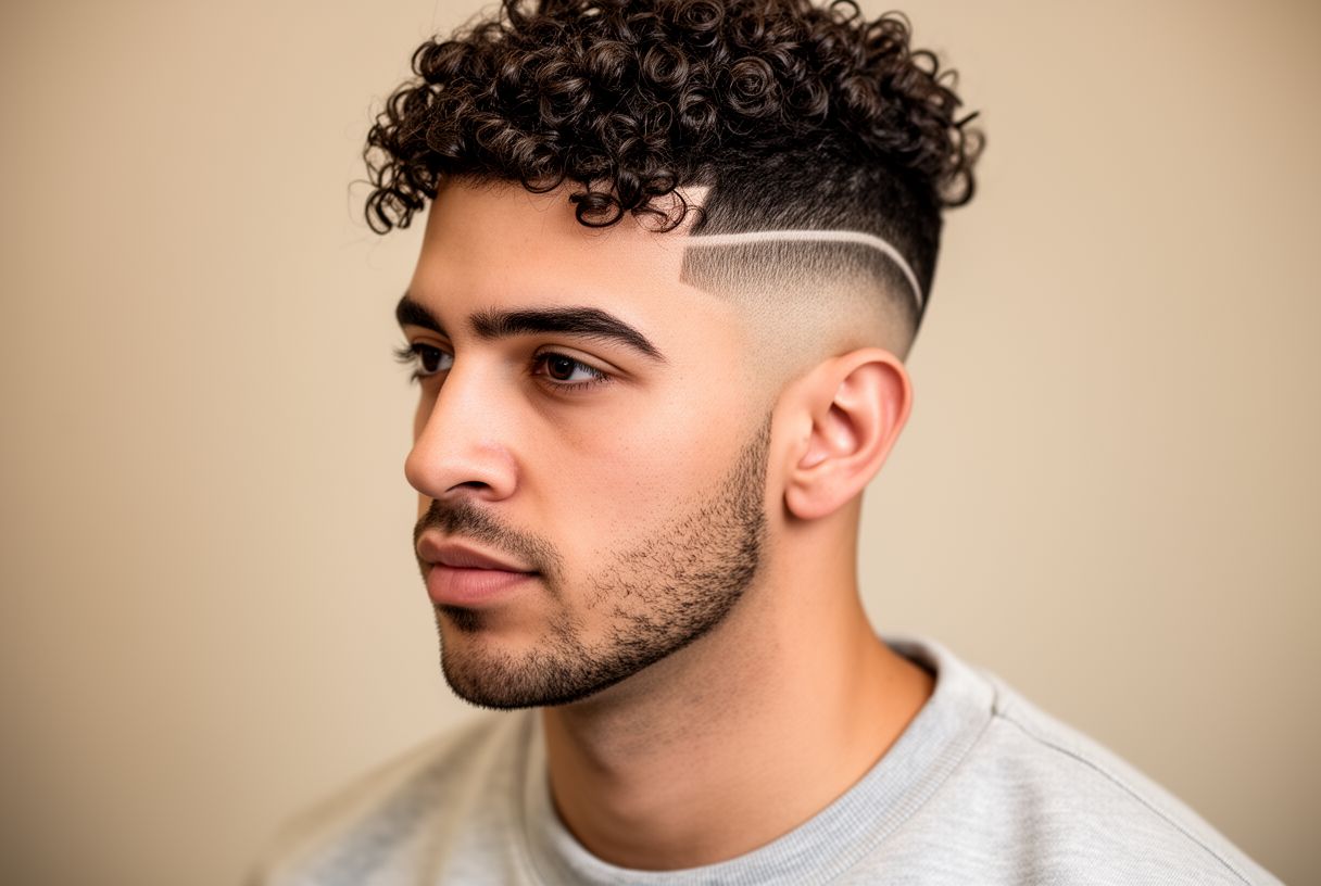 Homme avec un burst fade sur cheveux bouclés