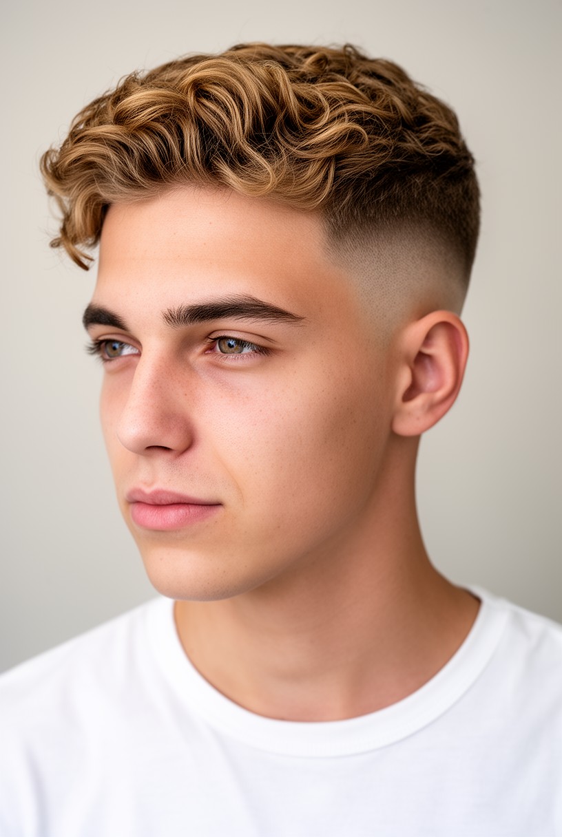 Homme avec un burst fade et un dessus séparé par une raie au milieu