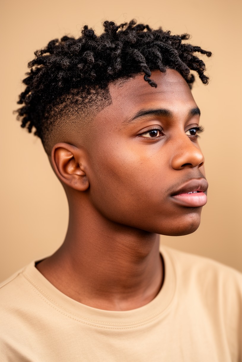 Homme avec des twists sur le dessus et un burst fade sur les côtés