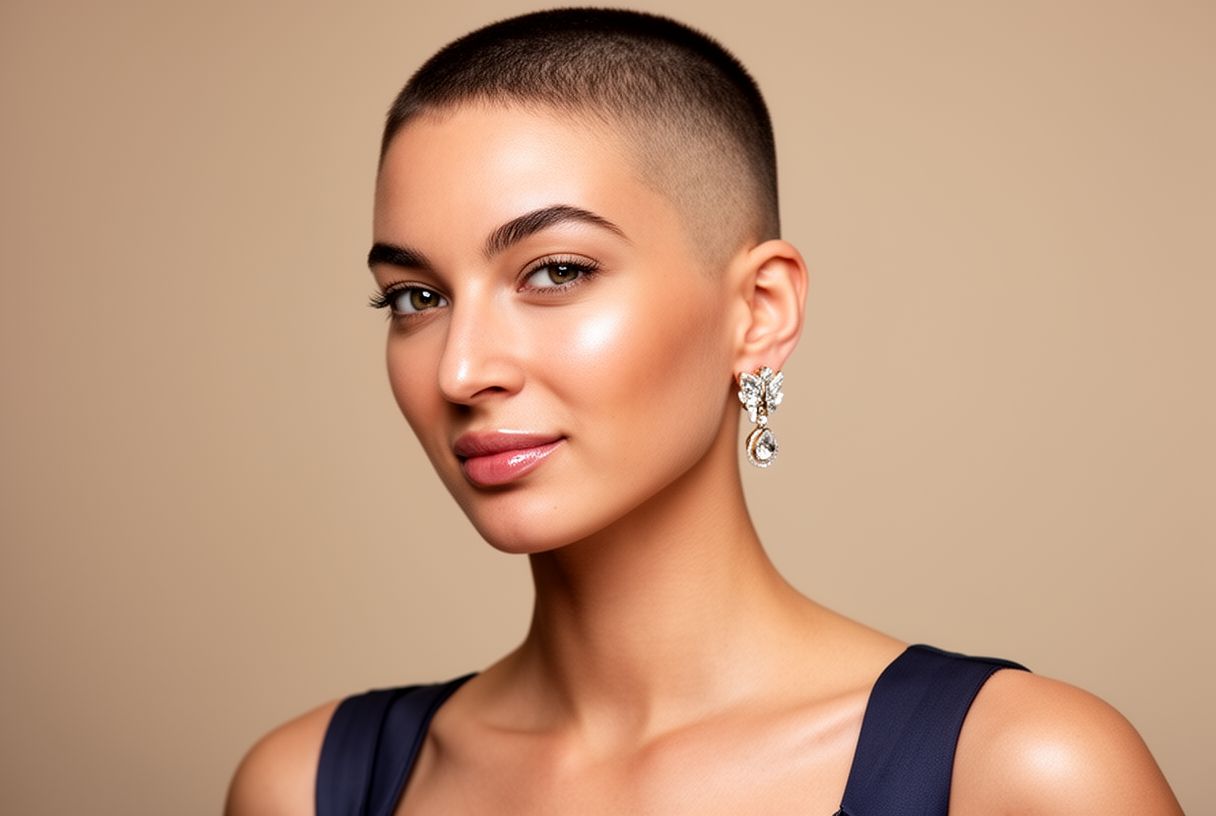 Femme avec un buzz cut assumé
