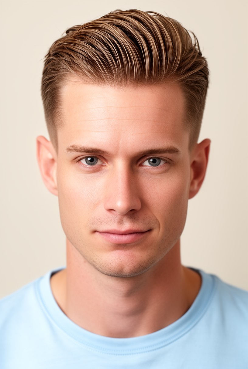 Homme aux cheveux fins avec une coupe couronne à racines soulevées
