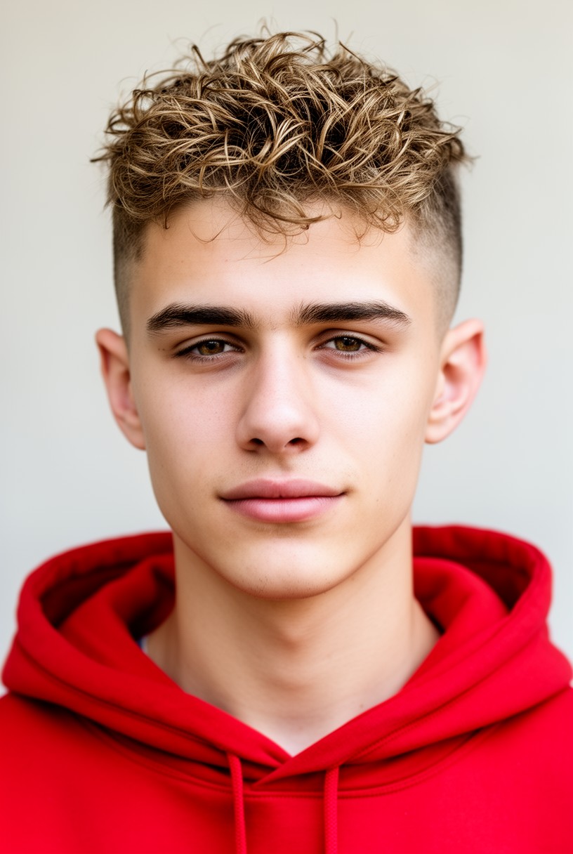 Jeune homme avec une coupe couronne texturisée décontractée