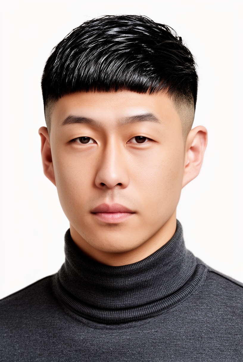 Homme aux cheveux raides avec une coupe couronne texturisée