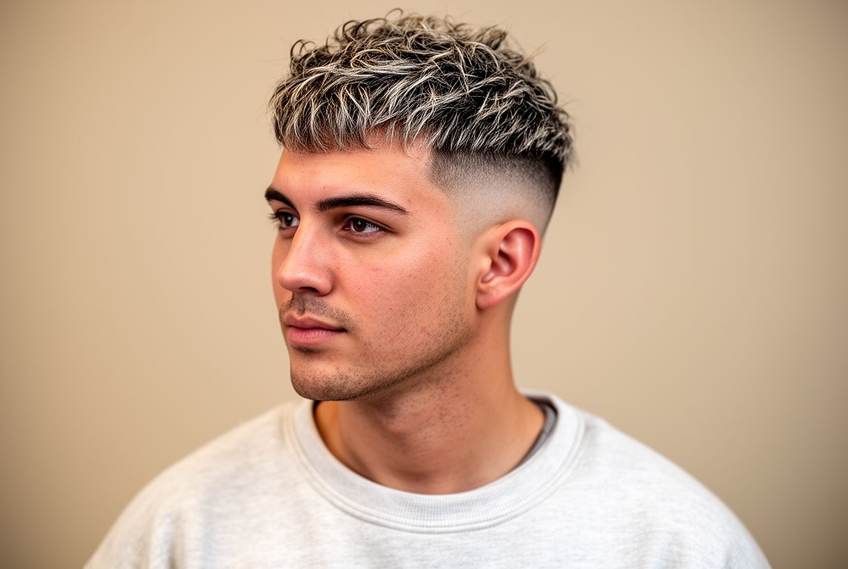 Homme avec une coupe couronne texturisée