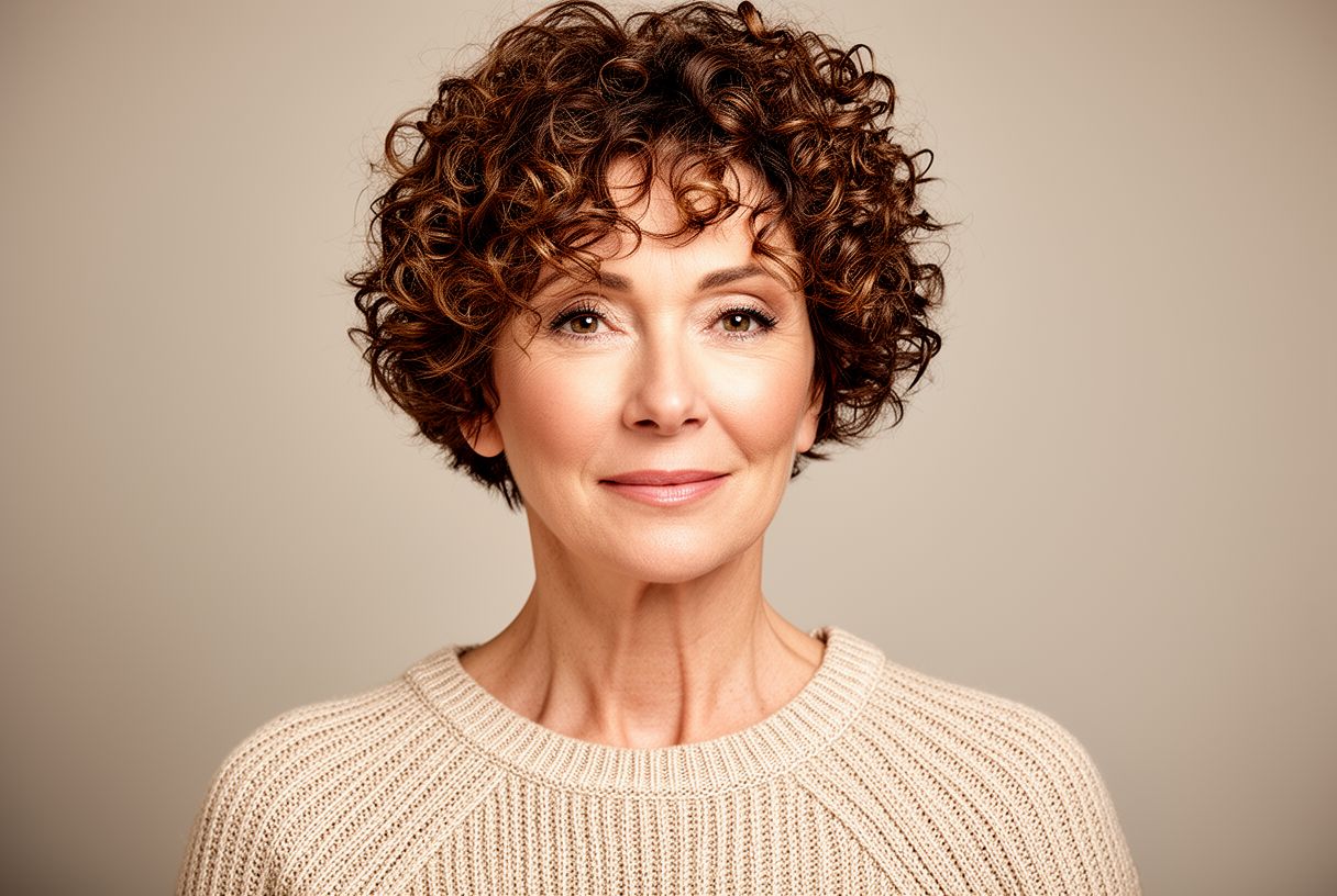 Femme de 50 ans avec une pixie bouclée