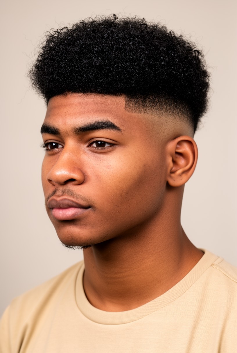 Homme noir avec une french crop sur cheveux afro et un fondu bas