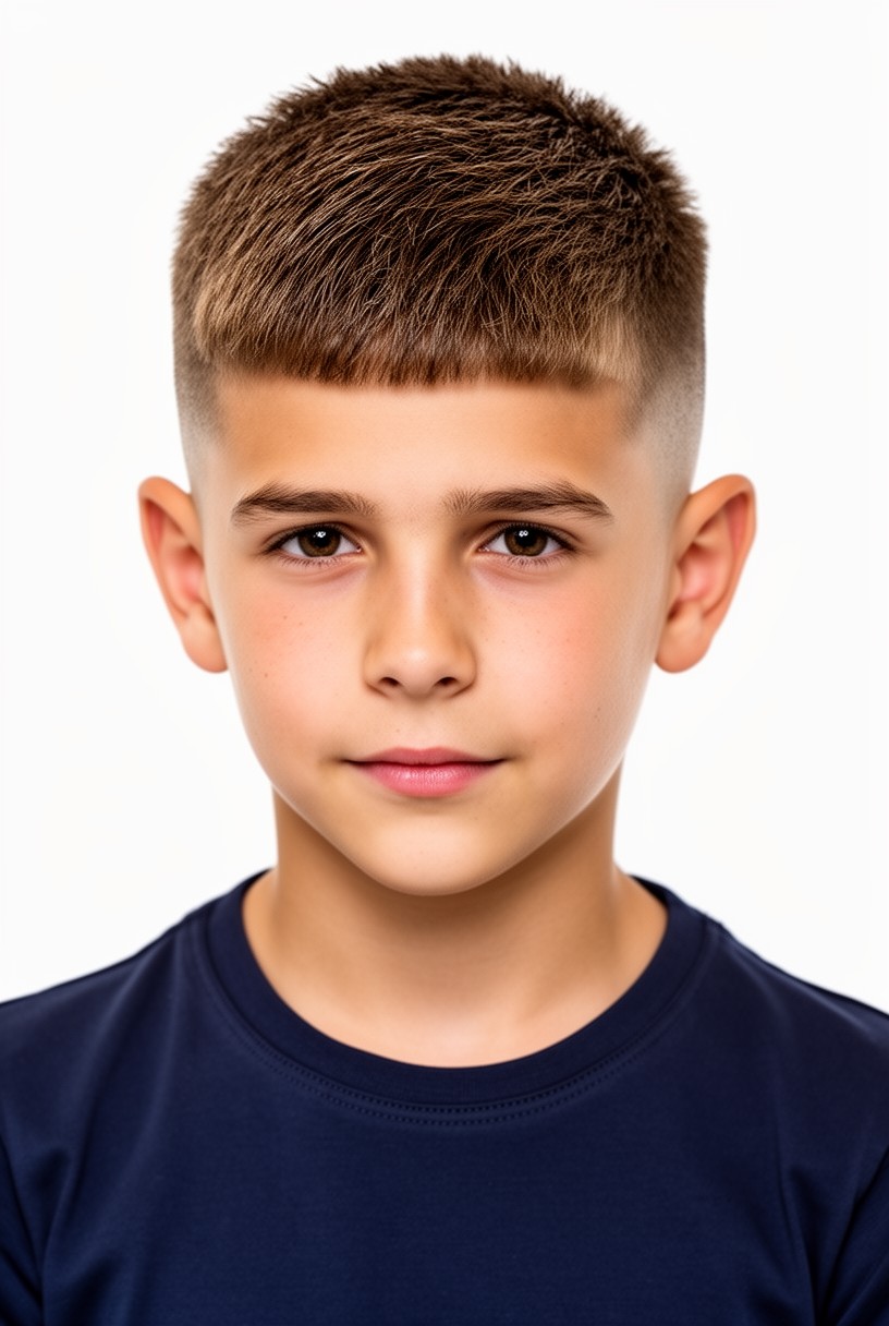 Garçon de 12 ans avec un crop texturisé et une petite frange