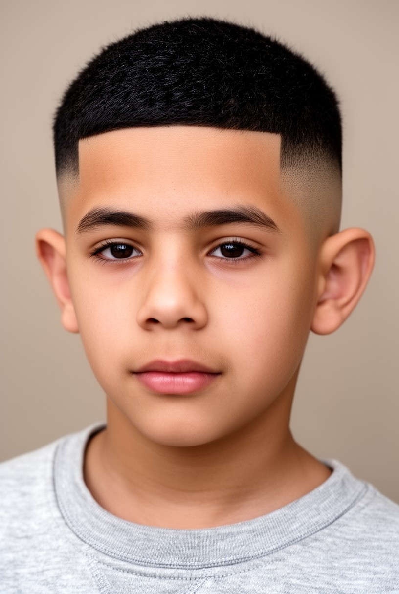 Garçon de 12 ans avec un dégradé net et un dessus texturisé