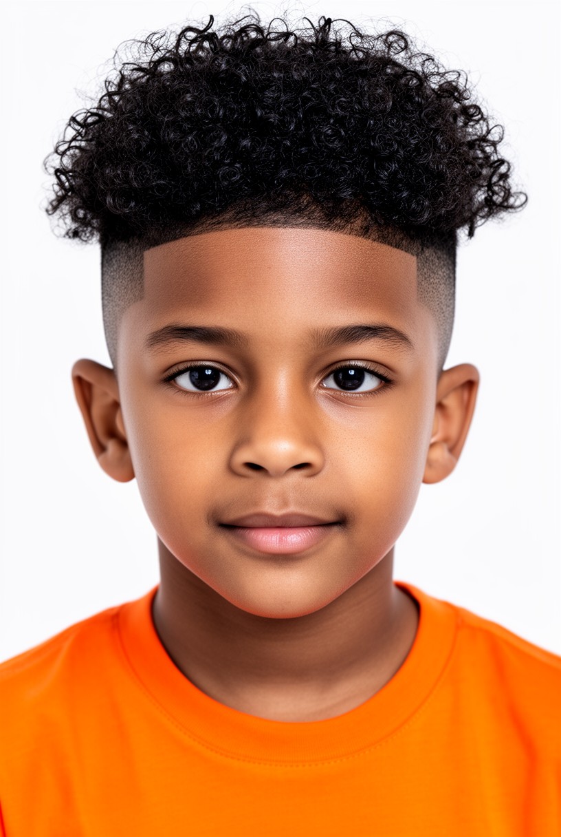 Garçon aux cheveux frisés avec du volume sur le dessus et des contours nets