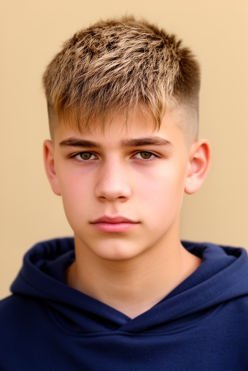Jeune homme avec une coupe mulet courte et une nuque légèrement allongée
