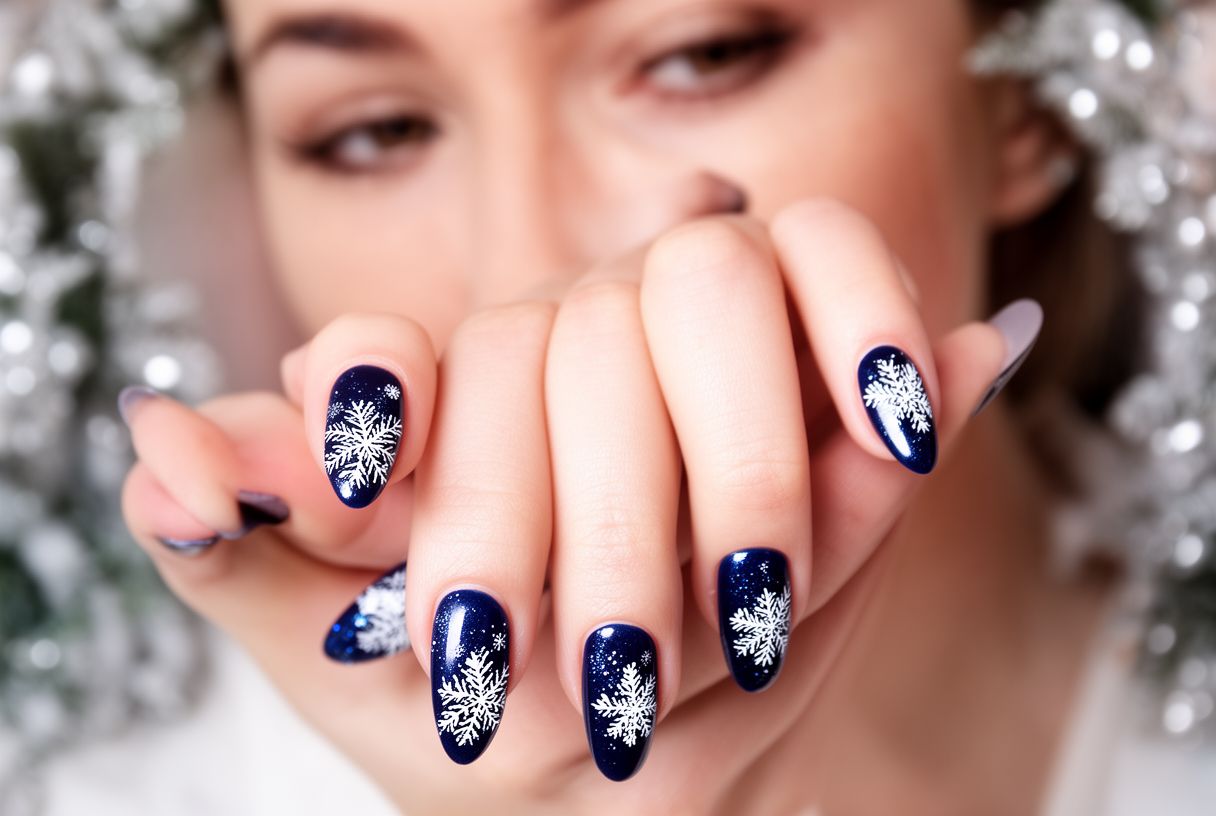 Ongles de Noël avec motifs flocons de neige