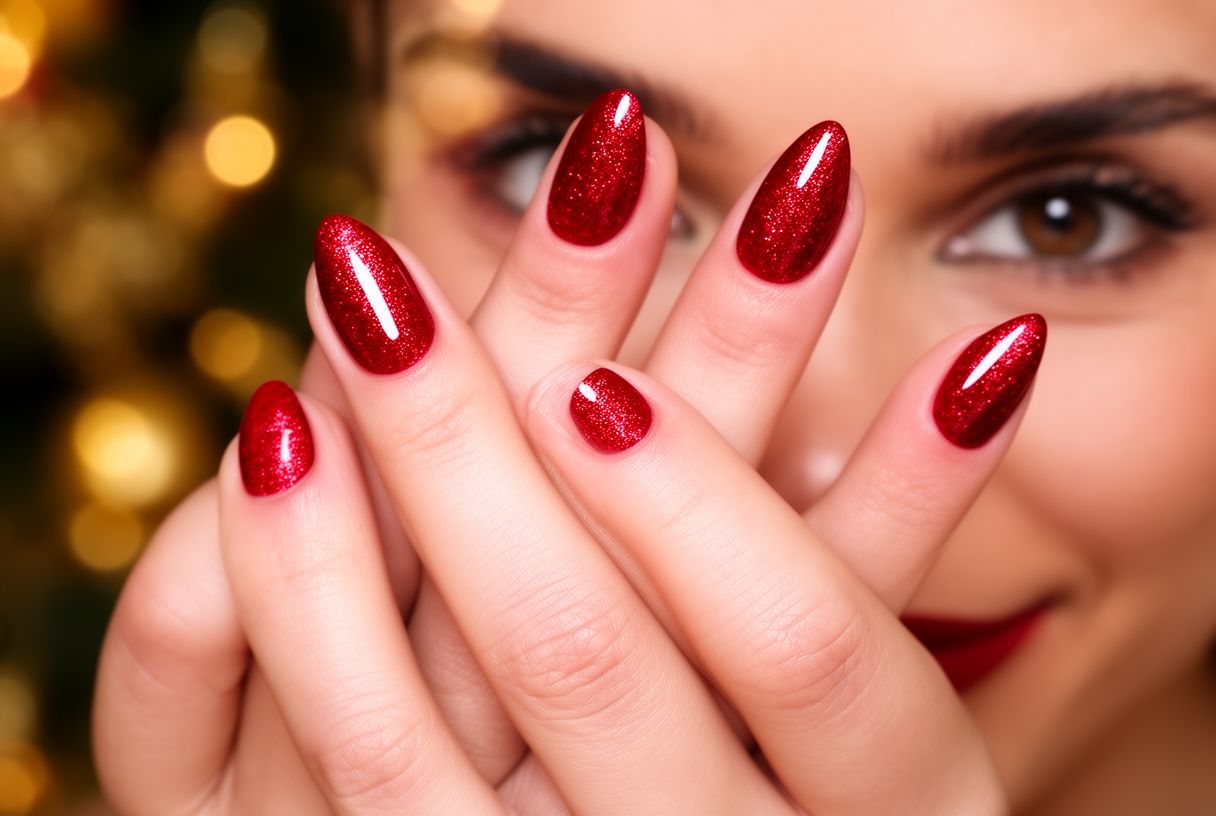 Ongles de Noël rouge scintillant