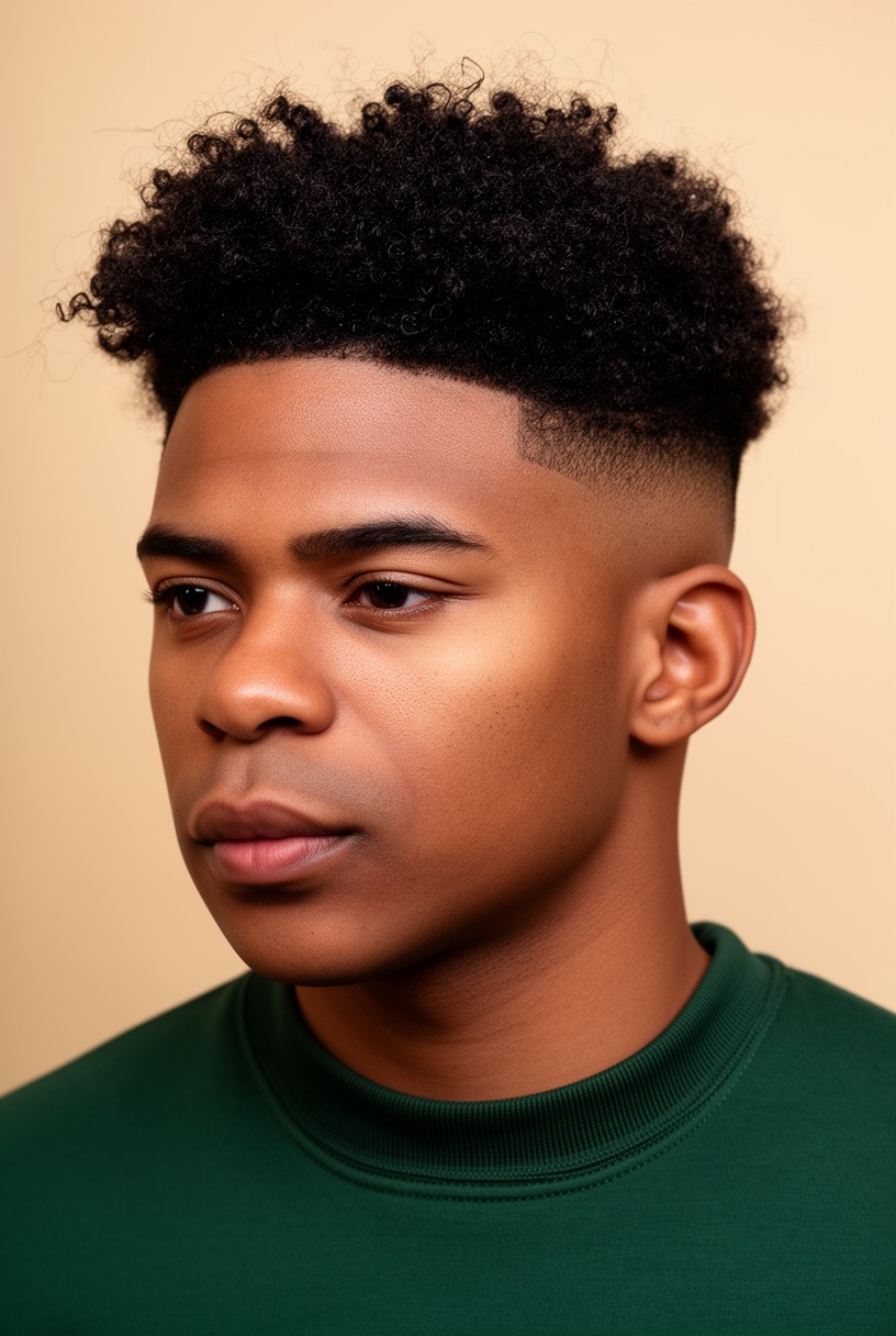 Homme noir avec un taper bas afro et un fondu près de la nuque