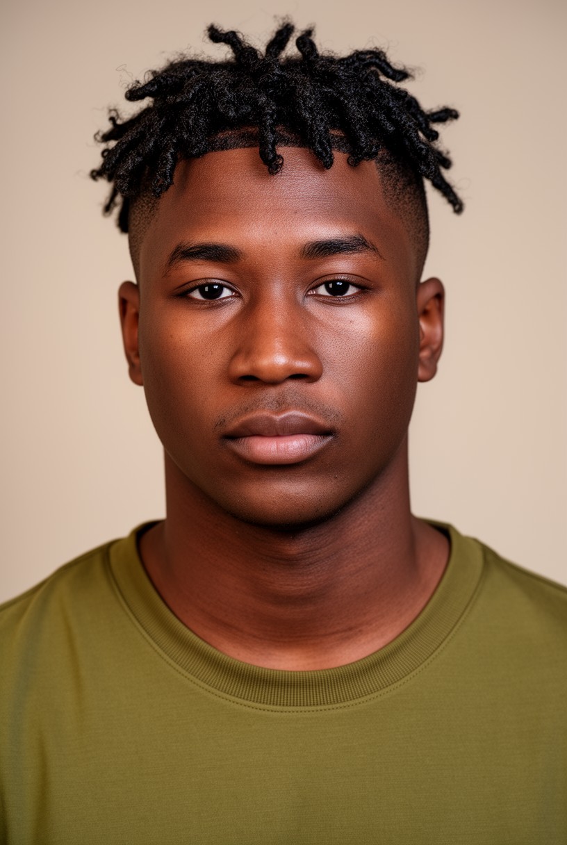 Homme noir avec des locs courtes et un taper sur les côtés