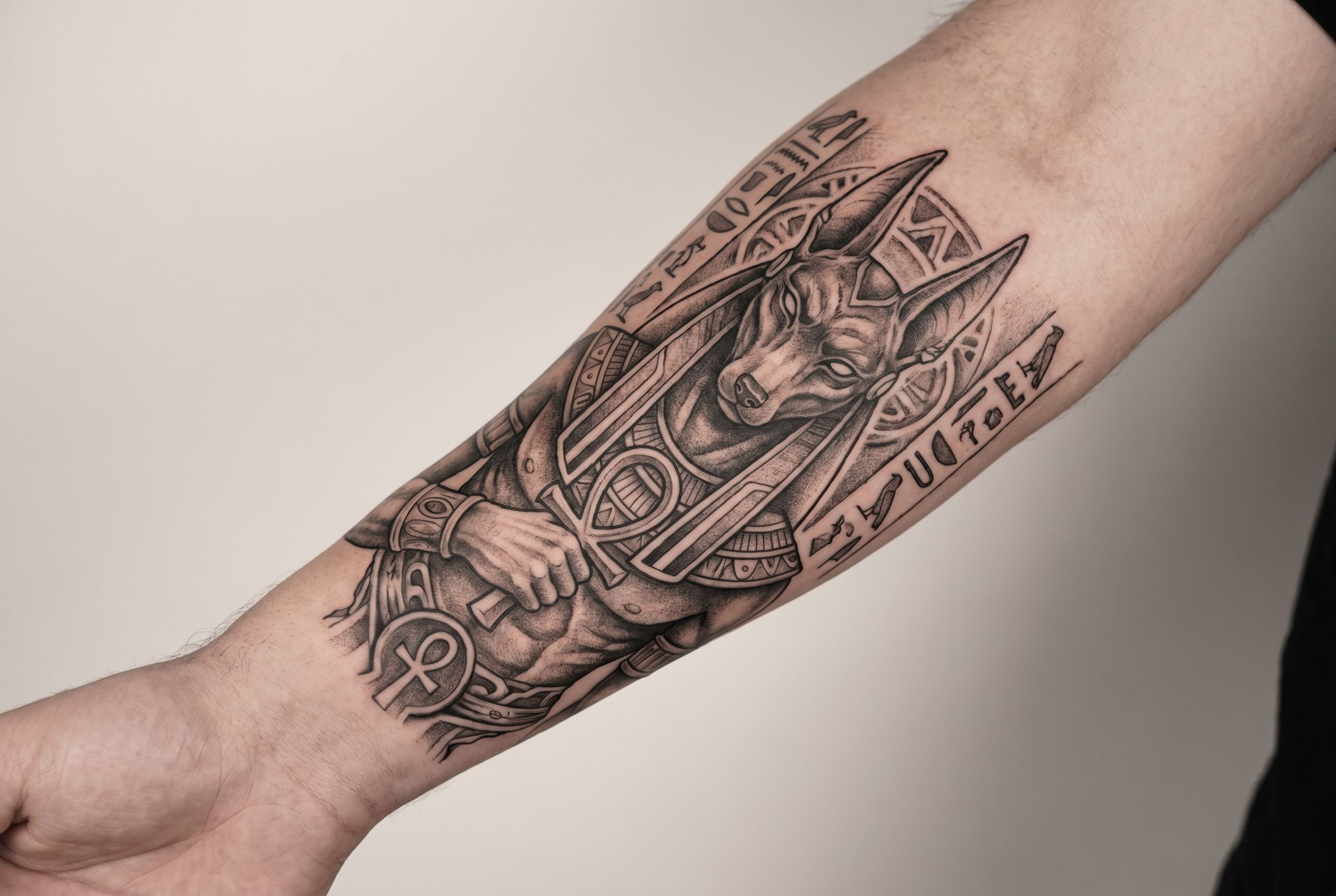 Tatouage Anubis détaillé sur le bras