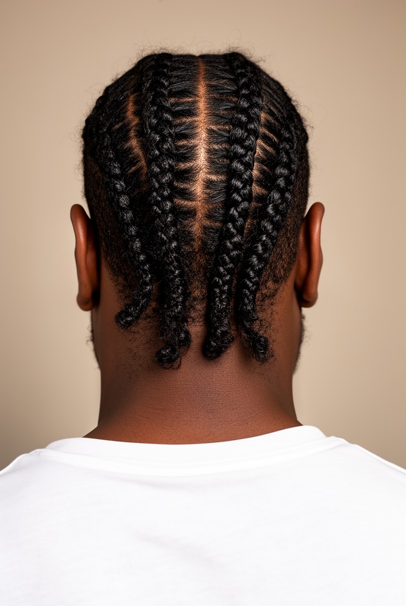Vue de dessus de cornrows droites parallèles vers l'arrière