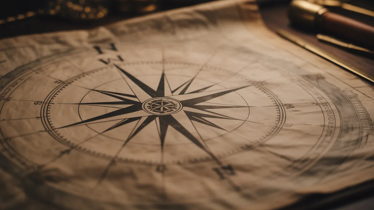 Détail d'une ancienne carte marine avec symbole de rose des vents historique