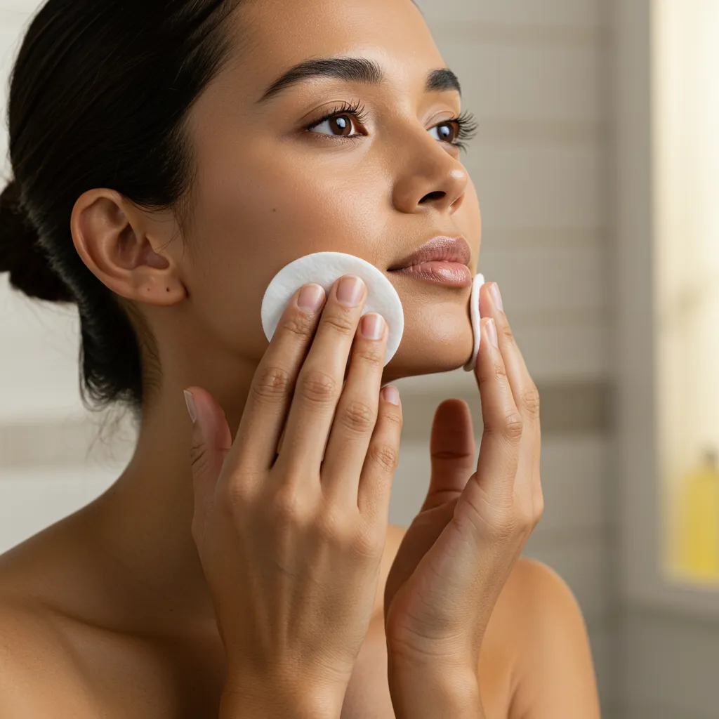 Application d'un remède naturel sur le menton avec un coton, démonstration de la bonne technique de soin