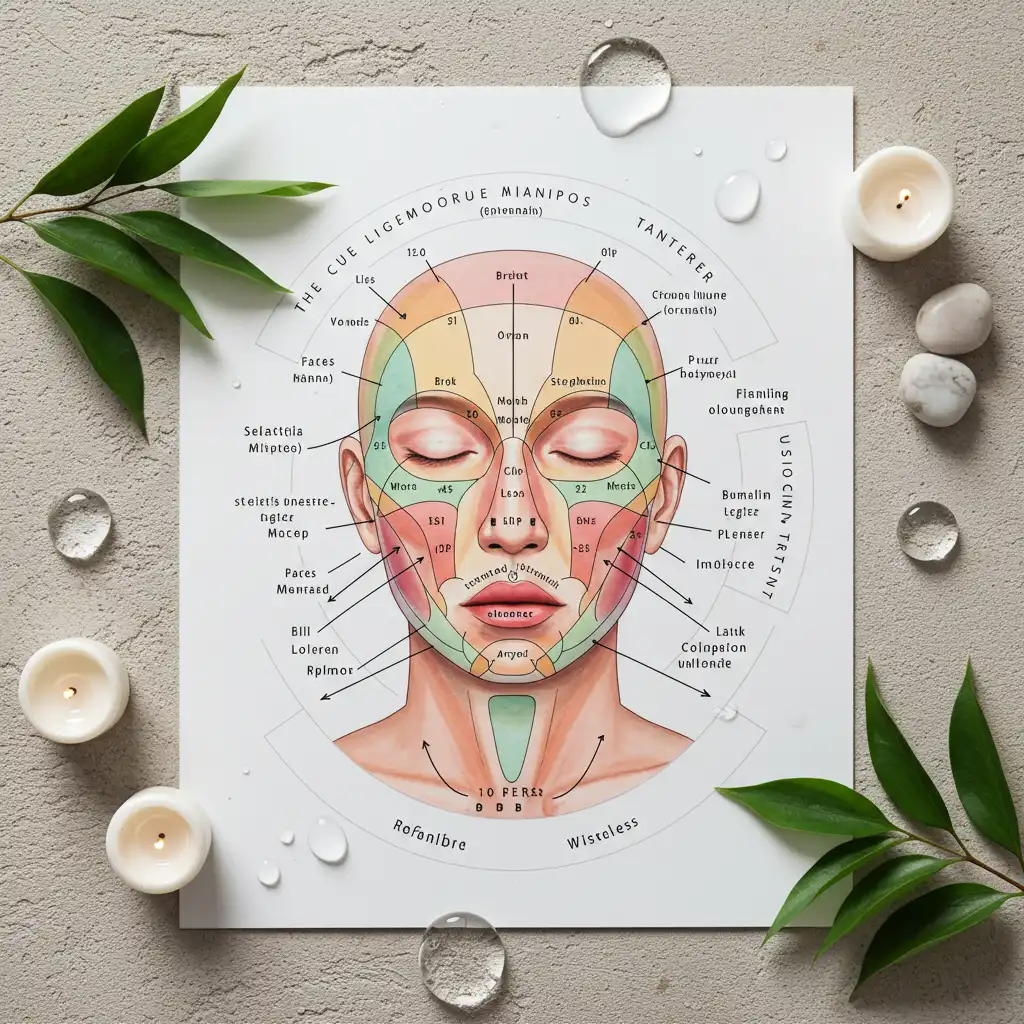Illustration conceptuelle d'une carte de face mapping avec zones du visage et organes associés
