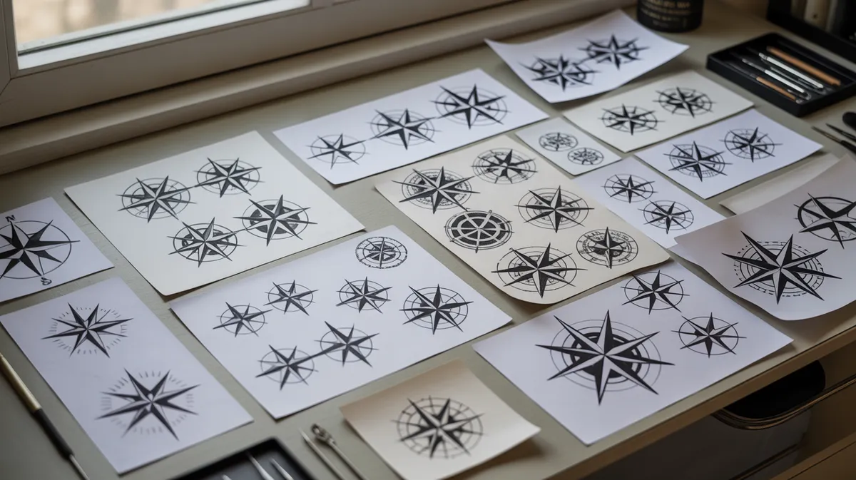 Collection de designs de rose des vents tatouage avec différents styles et variations