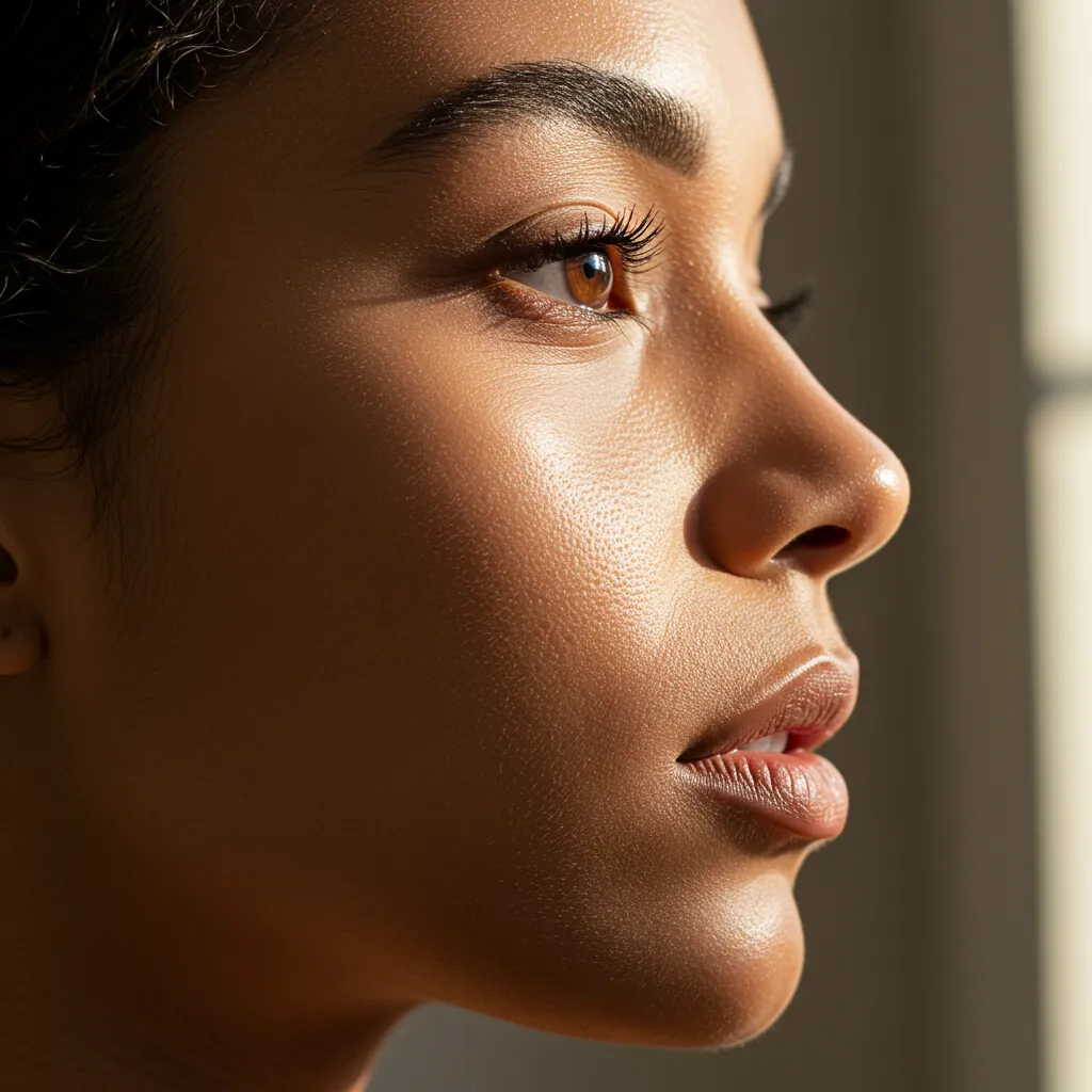 Zoom sur les zones du visage concernées par l'épilation : sourcils, lèvre supérieure et menton