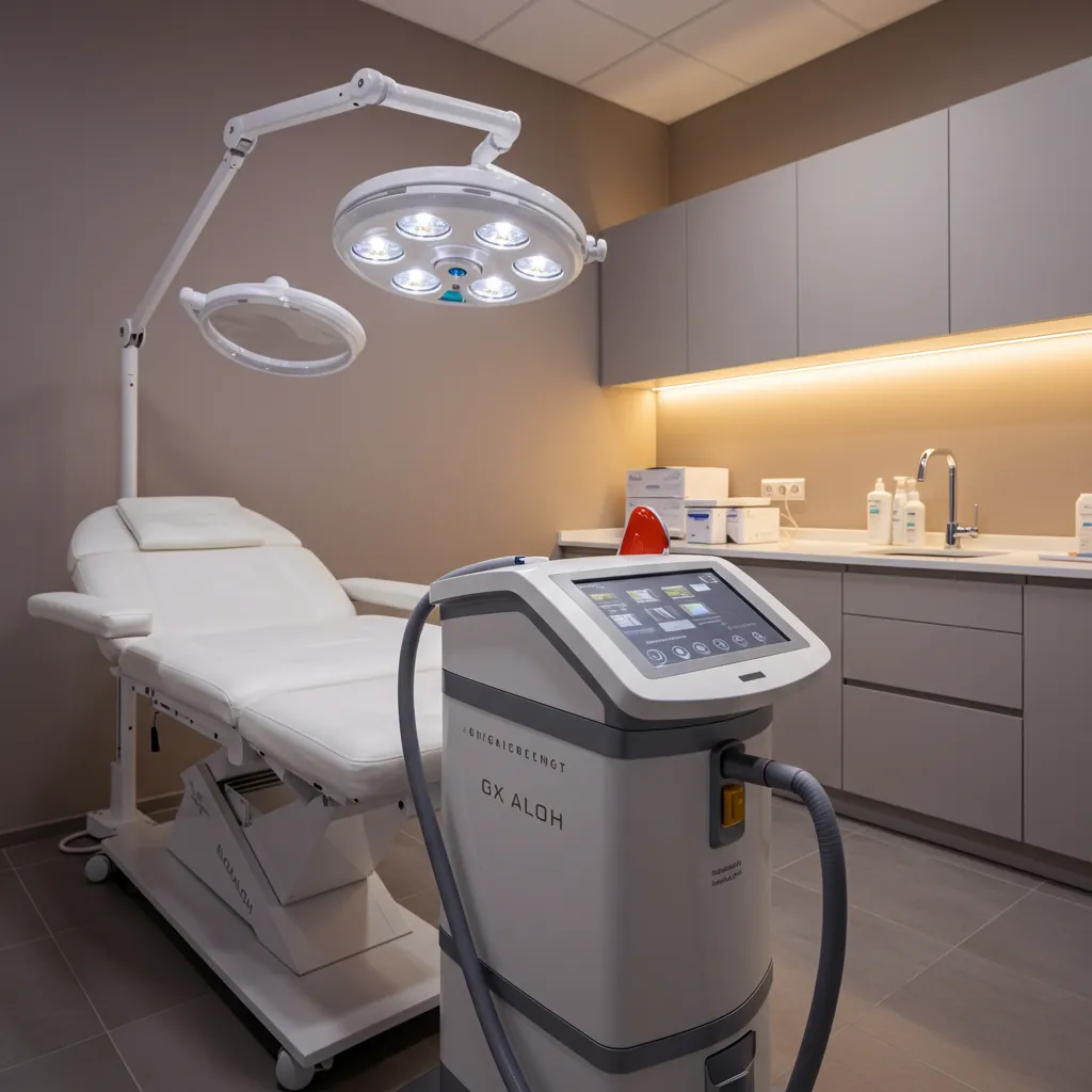 Cabine d'esthétique professionnelle avec appareil laser pour épilation sourcils homme