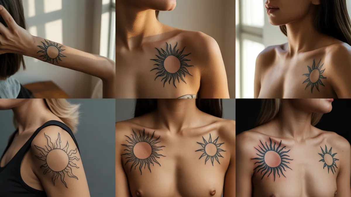 Démonstration de différents emplacements de tatouage soleil sur le corps humain