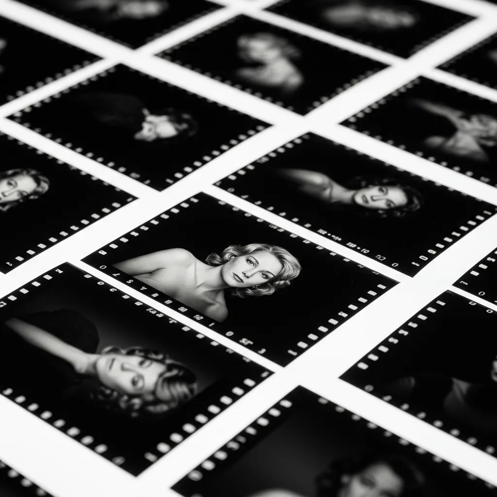 Planches contact de portraits féminins vintage évoquant les grandes actrices françaises du cinéma