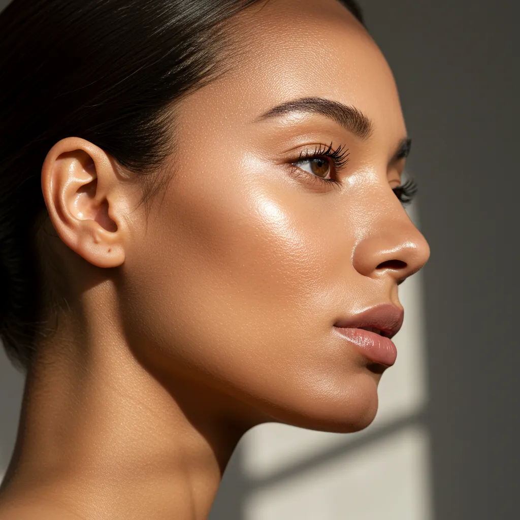 Profil d'une femme aux traits apaisés montrant une peau lumineuse et rajeunie