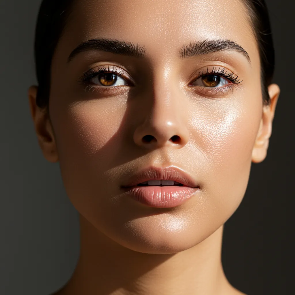 Peau du visage lumineuse et homogène après drainage lymphatique, sans poches sous les yeux ni teint terne