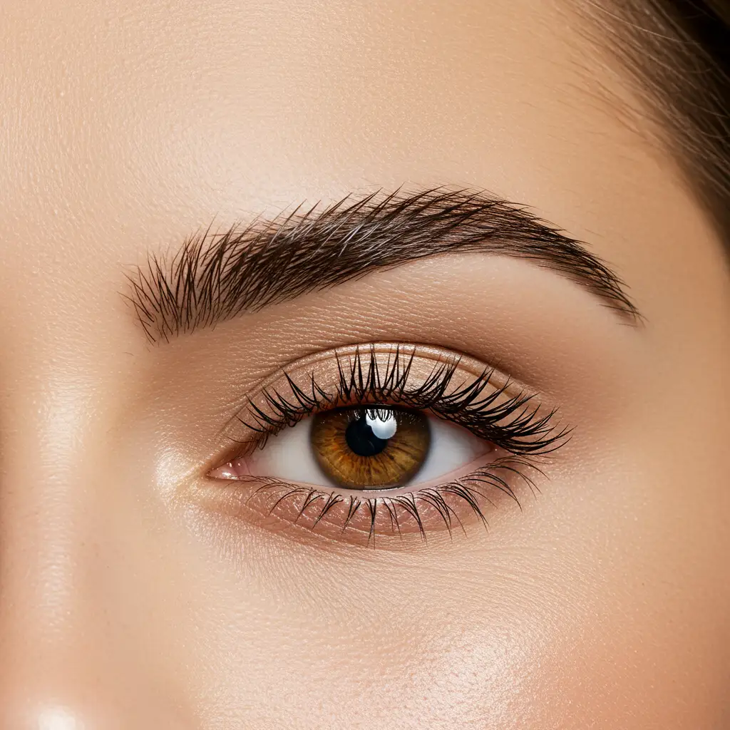 Sourcils parfaitement dessinés après une séance d'épilation au fil, résultat précis et naturel