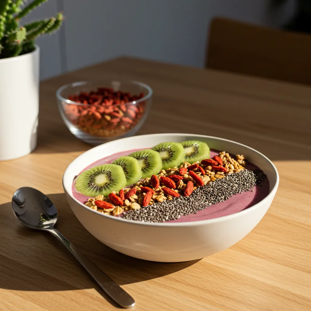 Bol de petit-déjeuner sain garni de baies de Goji séchées pour intégrer ce superfruit dans la routine quotidienne