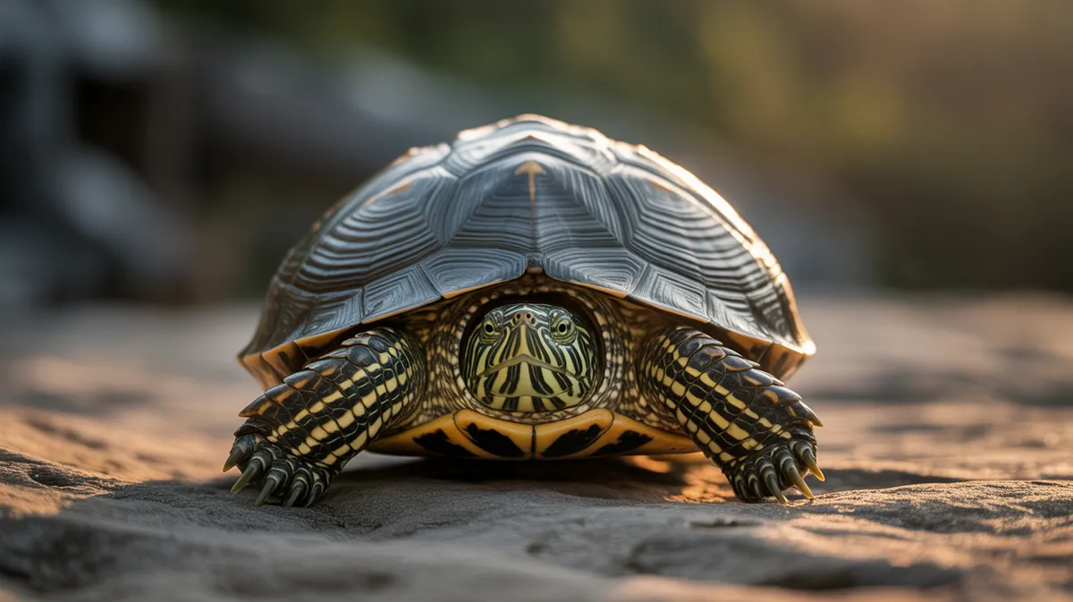 Détail rapproché de la carapace d'une tortue montrant les motifs géométriques et textures complexes